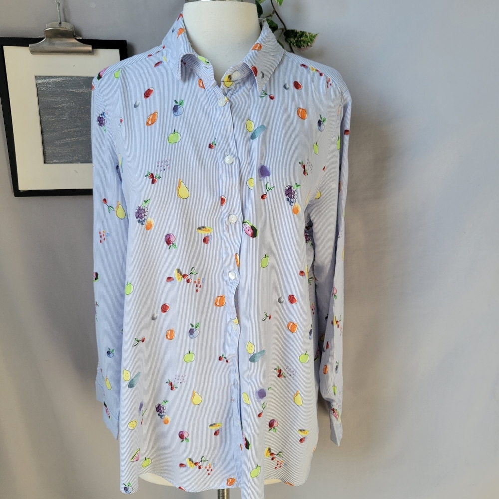 Milano Italy Fruit Stripe Novelty Print Stripe Button Up Shirt 42 or L